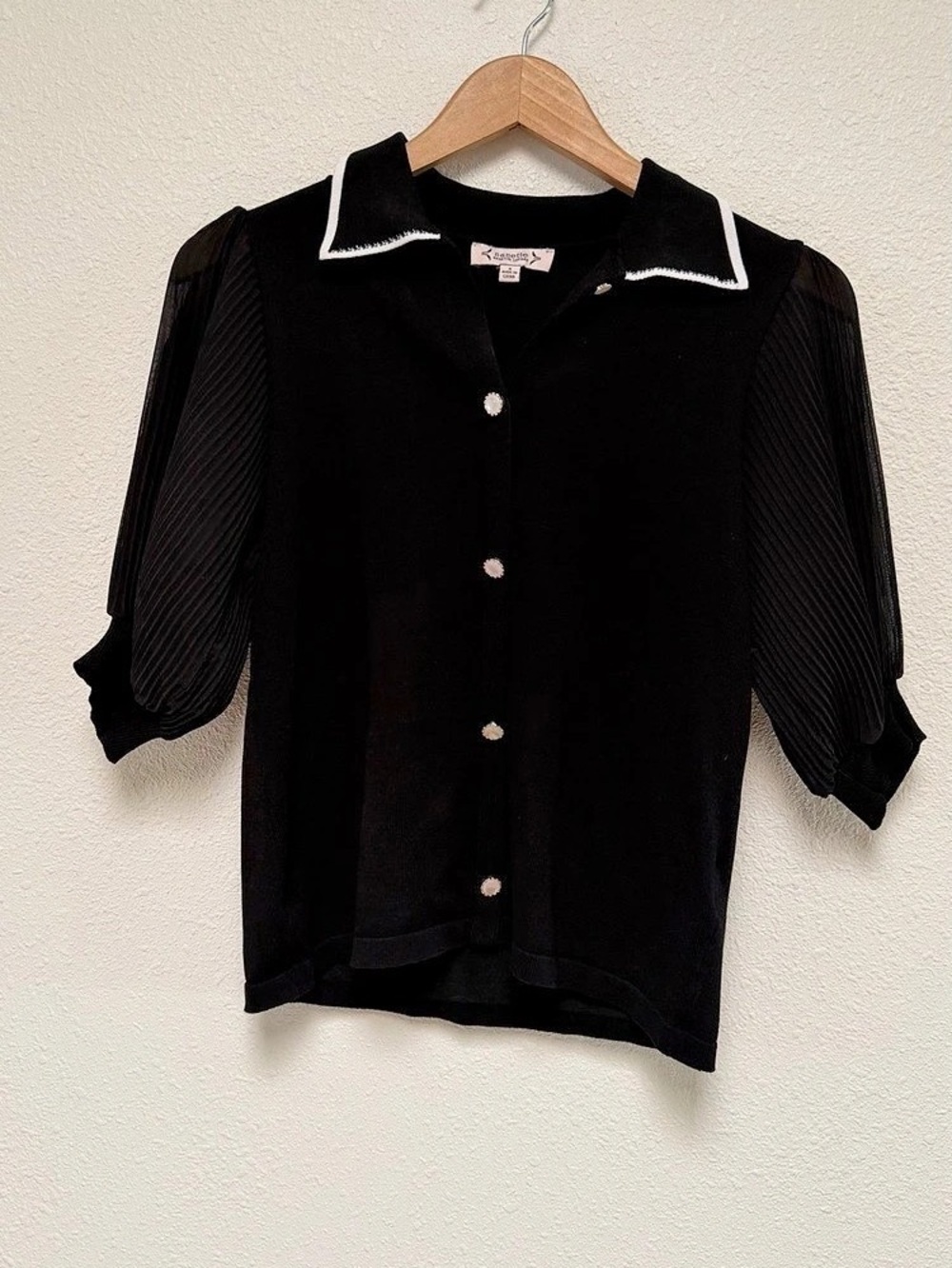 Nanette Lepore Black Pleated Sleeve Blouse Size Small